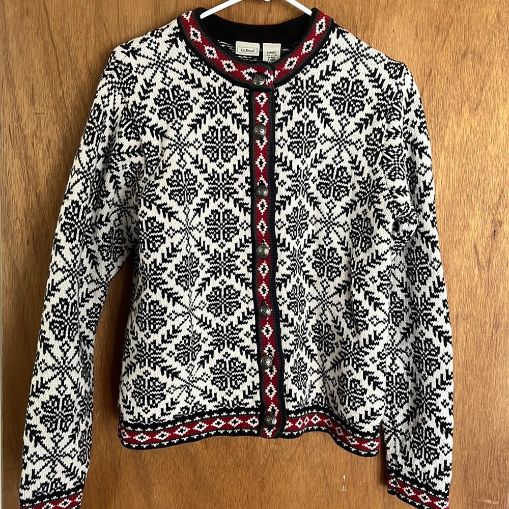 L.L. Bean Vintage Fairisle Cardigan 100% Cotton